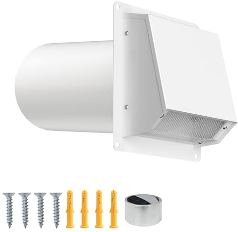 4 Inch Dryer Vent Cover Outside, Galvanized Steel Exterior Hooded Wall Vent Cover with Removable Screen & Cushioned Backdraft Flap, Exhaust Vent for House Through-Wall Dryer Vent Kit (White)
