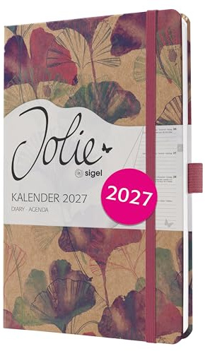 SIGEL Jolie Wochenkalender 2027 A5 pink violett Hardcover aus Kraftpapier | 7J809, Gummiband, Stiftschlaufe, 174 Seiten, vegan, Buchkalender, Terminplaner Taschenkalender