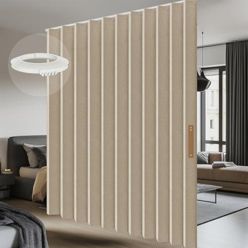 AJAZZ Blickdichter Vorhang als Falttür & Raumtrenner, Flexibler Paravent mit Biegsamer Schiene, Sichtschutz für Schlafzimmer, Balkon & Home Office, Beige, H213 x B254 cm (1er Pack)