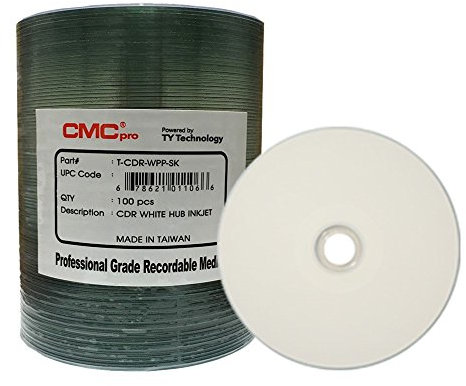 CMC Pro/Taiyo Yuden CD-R 52x White Inkjet Printable Full Face (100 Stack)
