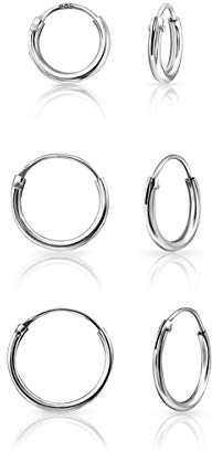 DTPsilver® 3 Paare WINZIGE Creolen Ohrringe 925 Sterling Silber - Knorpel/Wendel/Tragus - Dicke 1.2 mm - Durchmesser 8, 10, 12 mm