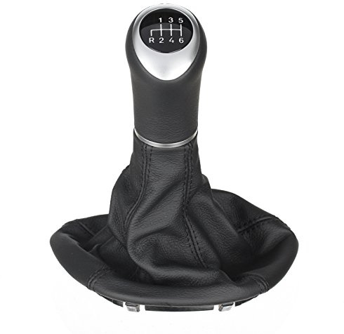 Original ICT Schaltknauf Schalthebel Schaltsack/Schaltmanschette in schwarz 100% Echtleder, Naht schwarz, 6 gang Komplettset Ersatzteil Made in Germany