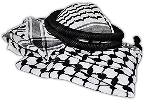 Arafat Arabischer Schal Keffiyeh Kafiya Shemagh Desret Palästina + Igal Agal Set von Bethlehem Gifts TM, Schwarz/Weiß, Größe L und XL, Schwarz, Large and X-Large
