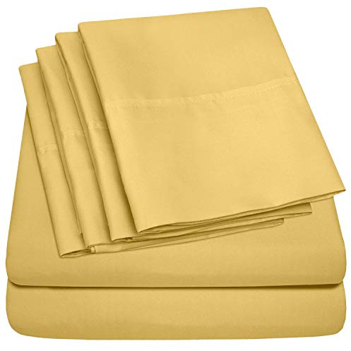 Cal King Size Bed Sheets - 6 Piece 1500 Supreme Collection Fine Brushed Microfiber Deep Pocket California King Sheet Set Bedding - 2 Extra Pillow Cases, Great Value, California King, Yellow