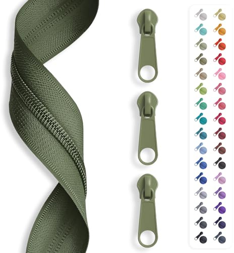5m Reißverschluss endlos, Spirale 5mm + 10 Schieber/Zipper 27 Farben, Meterware (Olive)