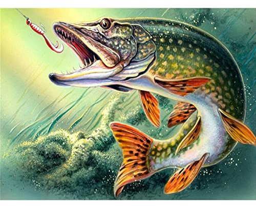 YSCOLOR Diamond Painting Fish Jumping Broderi Diamantmålning Cross Stitch Grön Fish Rhinestone Painting 30X40cm