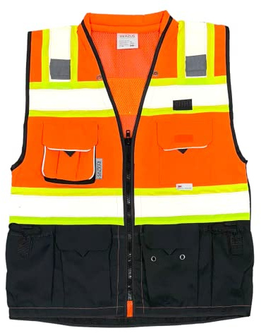REXZUS (C Vest For Mens Black Series Safety Vest With Zipper and Utility Pockets Premium Black Series Surveyors Vest (XX-Large, Orange/Black)