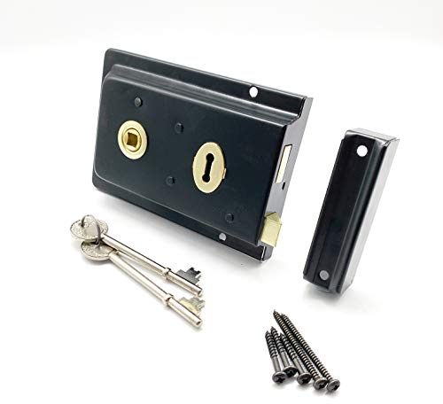 EAI Rim Sashlock Surface Mounted Lock 156 x 106mm Fluted Pattern Black