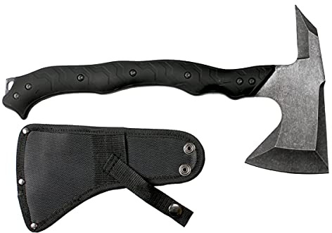 THIRD Axt, 420 rostfreier Stahl, Gesamtgröße 37 cm, schwarzer ABS-Stiel, mit Nylonscheide, S4101-2, Werkzeug für den Sport-, Angel- und Jagdgebrauch.
