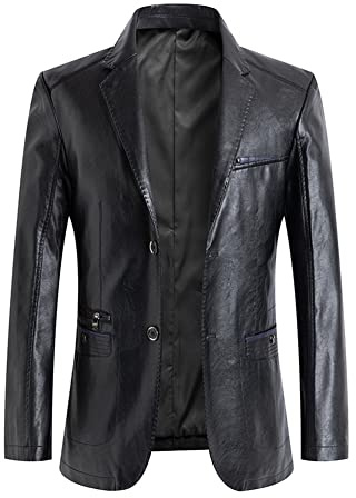 YAOTT Hombre Casual Chaquetas de Traje Blazer de piel sintética Gabardina fina elegante Chaqueta impermeable Negocios formales Chaqueta de trabajo Cárdigan ligero Chaqueta biker retro Negro XXL