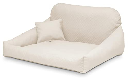 Juelle Hundebett aus Kunstleder Kuscheliges Hundekissen, Hundebett Kuschelig Weich und Elegant Hundesofa, Steppfront Hektor M-XL (XL: 120x90cm, Ecru)