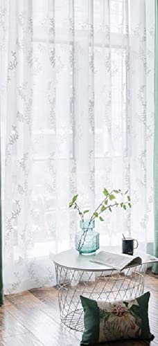 Landhaus Baumwolle Leinen Garten Blume und Vogel Vorhänge Wohnzimmer Schlafzimmer Verdunkelungslicht Luxusvorhänge Custom-Weißer Tüll, 1pc W350cmXH250cm,Pull Plissee Tape
