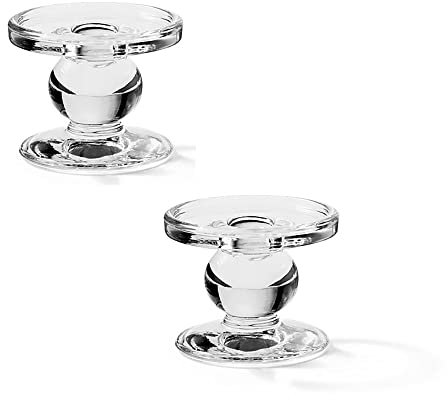 Miss Lovely 2er Set edle Kerzenhalter aus Glas 2 in 1 für Stabkerzen & Stumpenkerzen in grau - Tisch-Deko Hochzeit Geburtstag Weihnachten Konfirmation Kommunion & Taufe Moderne Wohnungs-Deko