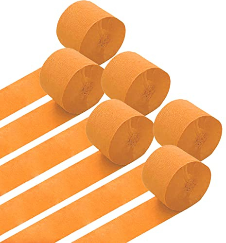 6 Rollen Orange Krepppapier, Kreppbänder, Krepppapier Luftschlangen Dekoration(4.5 cm x 25 m)