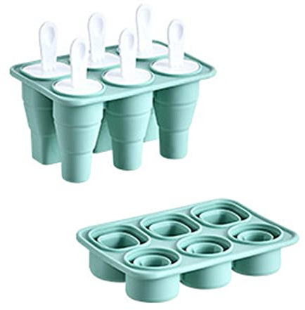 WANGCL 6 Zellen Faltbare Eisformen und Eiswürfelform 2 in 1 Design Eis am Stiel Formen für Kinder Silikon Eisformen BPA-frei (grün)