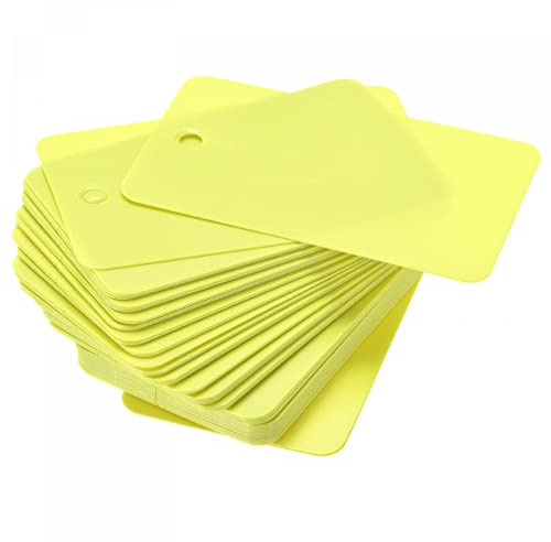 sourcing map 100pcs Etiqueta de Envio Impermeable, 5x3cm (L*An) PVC Etiqueta con Agujero de Ojal Marcador Plástico para Almacenamiento Producto Identificación Válvula Marcado, Amarillo