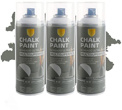 H HANSEL HOME Pintura Spray a la Tiza Color Pastel Acabado Ultra Mate - Gris Londres 400ml x 3