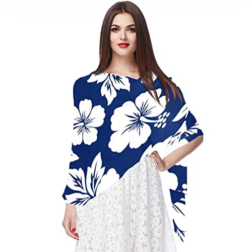 Chiffon-Schal für Damen und Mädchen, Dunkelblau mit Blumenmuster, leichte Schals, modische Schals, Mehrfarbig 8