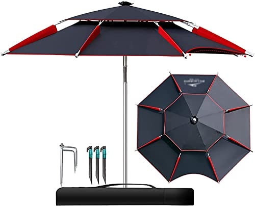 LUVADU ZCX großer Angelschirm großer Angelschirm Outdoor Faltbarer verdickter Sonnenschirm Sonnenschutz Wärmeisolierung Angeln Regenschirm Tragbarer Angeln Regenschirm, rot, 2.0m