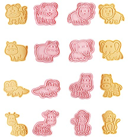 CANDeal Lot De 8 Emporte-pièces En Forme D'animal Avec Tampons à Piston Emporte-pièces En Forme D'animal 3D Emporte-pièces En Forme D'animal Pour Biscuits, Fondant, Fromage, Moules De Cuisson