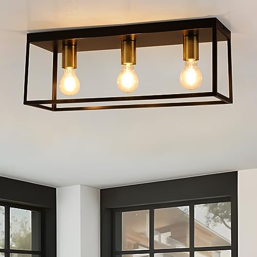 FORCOSO Deckenlampe Schwarz 3-flammig, Deckenleuchte E27 Modern Industrial mit Käfig, LED Lampe Decke aus Metall für Schlafzimmer Wohnzimmer Küche Flur Treppenhaus max. 60W - Ohne Glühbirne | LED-Metallkäfig-Deckenleuchte für Schlafzimmer, Wohnzimmer, Küche, Flur, Treppenhaus, max. 60 W, keine Glühbirne