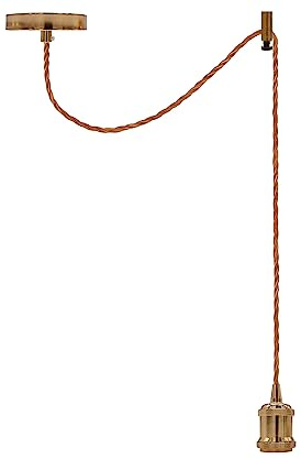 French Gold E27 Pendant Light Fitting with 195cm Adjustable Braided Cable | Vintage Ceiling Hanging Lamp Holder & Rose for Kitchen Island Dining Room Bedroom Hallway Lighting