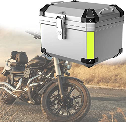 JUNNIU Motorrad-Topbox, Helmbox für Motorräder, Topcase, Heckbox, Helmtasche, 45–57 Liter, mit Sicherheitsschloss, ABS-Hartschale/Silber/45 l Decoration