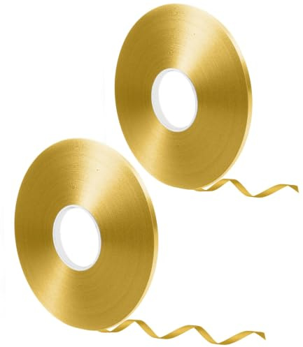 DONQL 2Pcs Balloon Ribbon, Ribbon for Balloons 50M Per Roll (Gold) | Ribbons for Gift Wrapping 5mm Width, Gold Balloon Ribbon, Balloon String for Gift Wrapping, Crafting, Christmas, Curling