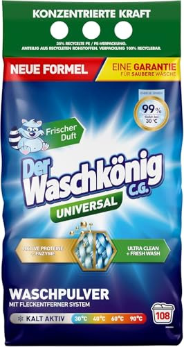 Der Waschkönig C.G. Universal Waschpulver 6,5 kg, 100 WL, ab 30 °C | Textilschonend, mit anhaltender Frische, laminiert verpackt