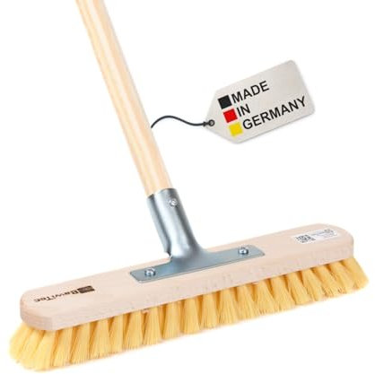 BawiTec Schrubber Wischer Breite 30cm mit Stiel robuste Synthetik Borsten Mypren Bürsten Stielbürsten Reinigungsbürsten Bodenschrubber Holzstiel Metallstiel Teleskopstiel (mit Holzstiel 120cm)