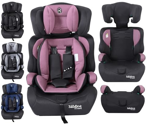 FableKids Silla de Coche Infantil 9-36 kg | ECE R129/03 | Para Niños 76-150 cm desde 15 Meses | Arnés de 3 Puntos | Reposacabezas Ajustable | Silla de Auto Evolutiva y Ajustable | Rosa