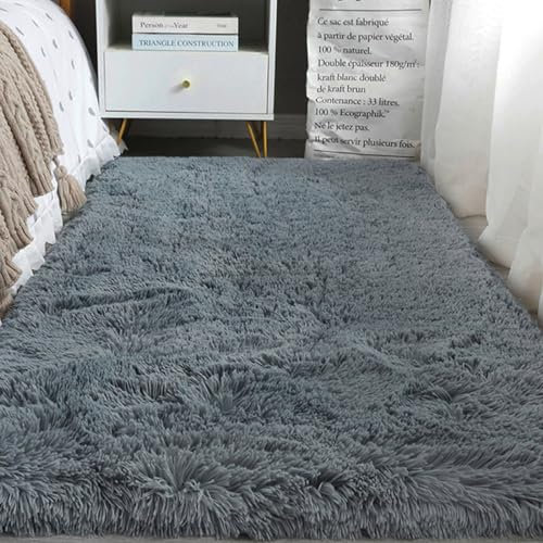 Mateju Flauschiger Teppich 200x300, Modern Hochflor für Wohnzimmer, Schlafzimmer, Kinderzimmer - Waschbarer Bettvorleger (180x250cm, Anthrazitgrau)