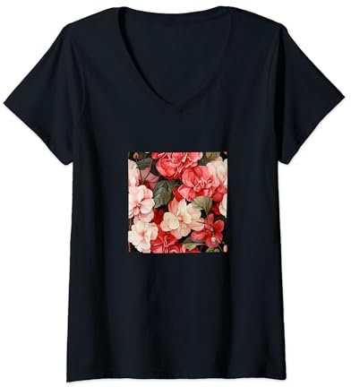 Damen Begonie Aquarell Floral Wildflower Grafik T-Shirt mit V-Ausschnitt