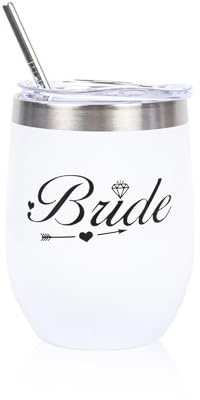 Nwvuop Bride To Be Gifts - Stainless Steel Bridal Shower Cup Tumbler with Straw, 12oz Engagement Gifts for Her (White)