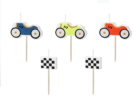 Kerzen Rennauto Set 5 Stück – Rennwagen Geburtstagskerzen mit Zielflagge, Racing Kuchendeko für Kindergeburtstag, Cake Topper für Kuchen, Cupcakes & Muffins | 5 Stück, mit Zielflagge, Racing Kuchendeko für Kindergeburtstag, Cake Topper für Kuchen, Cupcakes & Muffins
