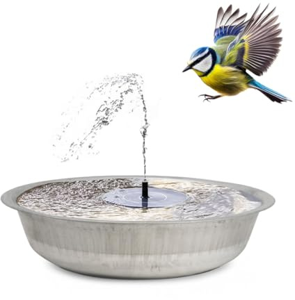 Fontaine solaire d'extérieur avec bac, XXL, 50 cm, bac décoratif et fontaine flottante solaire comme jeu d'eau d'extérieur, abreuvoir de balcon, lieu de bain de jardin pour oiseaux, zinc
