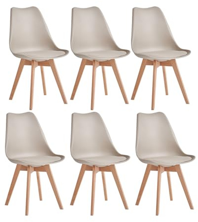 JZGORC Set di 6 Sedie da Pranzo Moderne, Sedie da Cucina con Cuscini Imbottiti e Gambe in Legno di Faggio, Adatte per Camera da Letto, Soggiorno, Sala da Pranzo, Cucina - Cachi