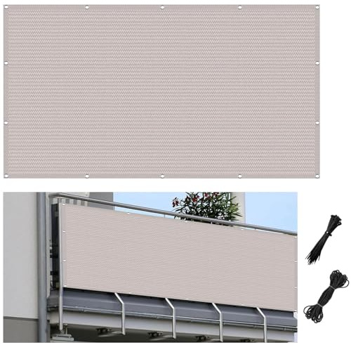 Malla Ocultacion 140 x 1000 cm Bloque UV 95% Resistente Al Viento Toldos Laterales para Balcon con Ataduras de Cables para su Terraza O Jardín, Blanco