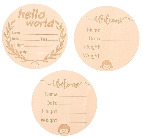 Holz Geburtskarten 3 Stück für Babywachstum und Fotoaufnahmen | Khaki, Burrfrei Verarbeitet, Schlichtes Klassisches Design, für Monatsanniversaries als Erinnerungsstück