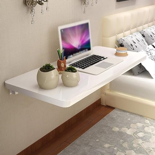 An der Wand montierter Klapptisch, Klappschreibtisch, Kleiner, platzsparender Esstisch, Hängetisch für Arbeitszimmer, Esszimmer und Schlafzimmer, weiß (Größe: 80 x 50 cm)