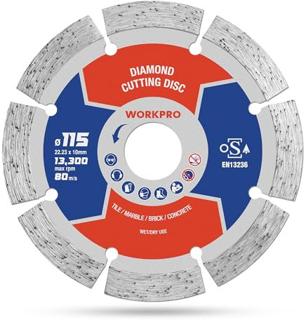 WORKPRO 115mm Diamond Cutting Disc (4.5) Segmented Blade for Angle Grinder - Concrete, Stone, Masonry, Tile - OSA Safety Certified (1-Pack)