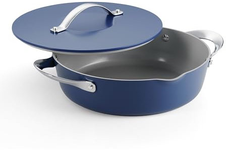 Tramontina Fiora 4.25-Quart Multipurpose Ceramic Non Stick Cooking Pan with Lid, Blue