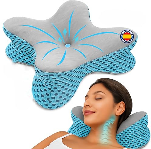 Almohada Cervical Ergonomica Compacta 5-en-1 – Cojín-Ergonómico para Cuello y Hombros, Altura Ajustable , Funda Lavable y Bolsa de Viaje–Para Dormir de Lado, Boca arriba-Deacnasa en tus Viajes