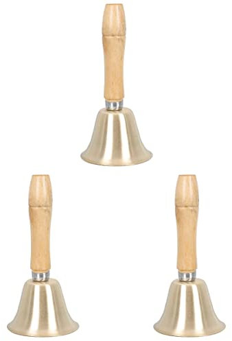 3 Stück kleine Handklingelglocken aus Holz für Weihnachten, Restaurant, Gebetsglocken, Café, Service für Abendessen, europäischer Griff, Hochzeitsempfangsglocke, Handglocke für Haustiere, Hotel mit