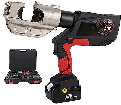 Battery Powered Hydraulic Cable Lug Crimper - Electric Crimping Pliers for 16-400mm² Copper/Aluminum Lugs Terminals - Rechargeable Crimping Tool