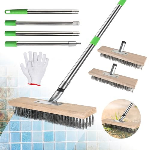SUPAWAY 2 Pezzi Scopa metallica per giardino 30cm Scopa filo metallico con 1 set manico 1,6m acciaio giardino Spazzola per erbacce esterno per rimuovere erbacce, muschio e macchie ostinate