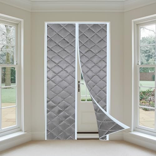 Magnétique De Porte d'hiver Chaud, 80x260cm vent Imperméable Isolation Phonique pour Porte d Entrée Intérieur/Patio/Coulissante,Gris