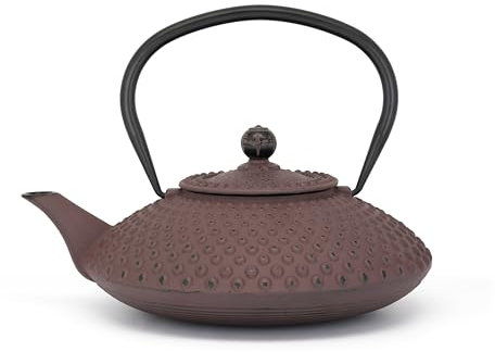 Bredemeijer Teiera piatta Asia in ghisa, 1,25 litri, melanzana, grande teiera smaltata a induzione con filtro in acciaio inox