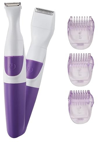 Afeitadora 2 en 1 para mujer, herramienta de depilación corporal, afeitadora eléctrica para uso en húmedo y seco, cuerpo completo, lavable, funciona con pilas, con 3 peines límite, 1 mm/3 mm/5 mm para