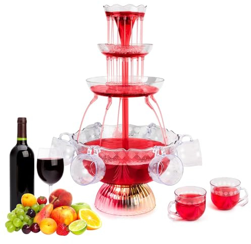 TECKZOON 3 Niveaux Fontaine de Fête avec Boissons Réutilisables, Vin Éclairé LED, Fontaine à Boire pour Pubs, Fêtes et Anniversaires